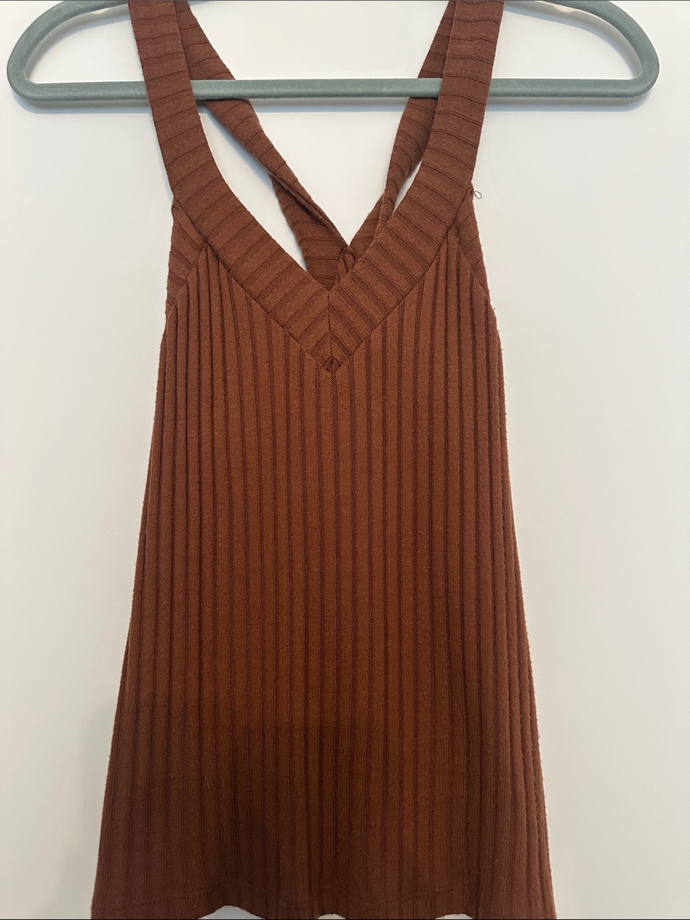 Ribbed V-Neck Tank Top in Rich Brown